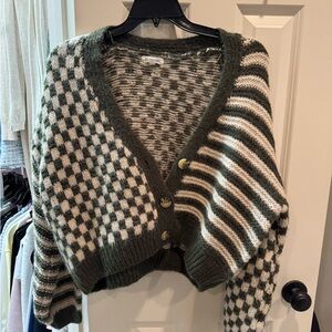 Blu Pepper Olive and Cream Checkered Cardigan